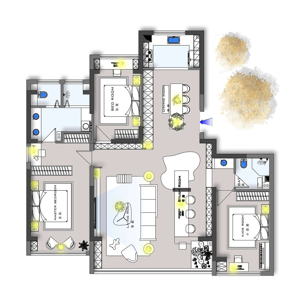 月亮灣壹號(hào)177平現(xiàn)代風(fēng)格裝修效果圖