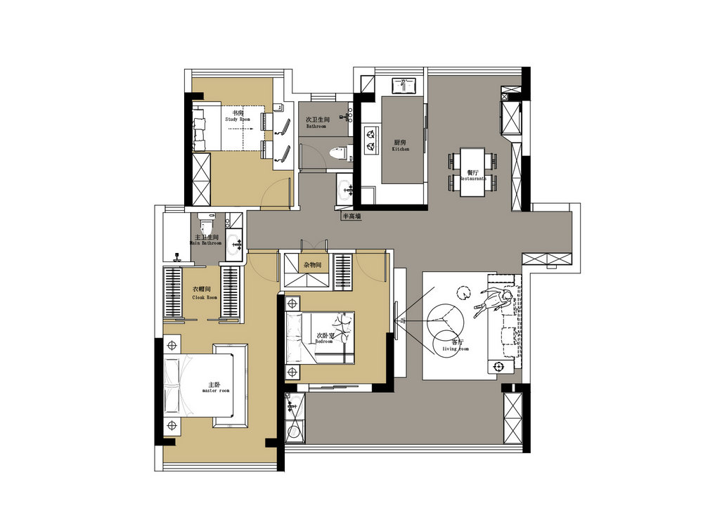 臨江府127平法式奶油風(fēng)格裝修效果圖