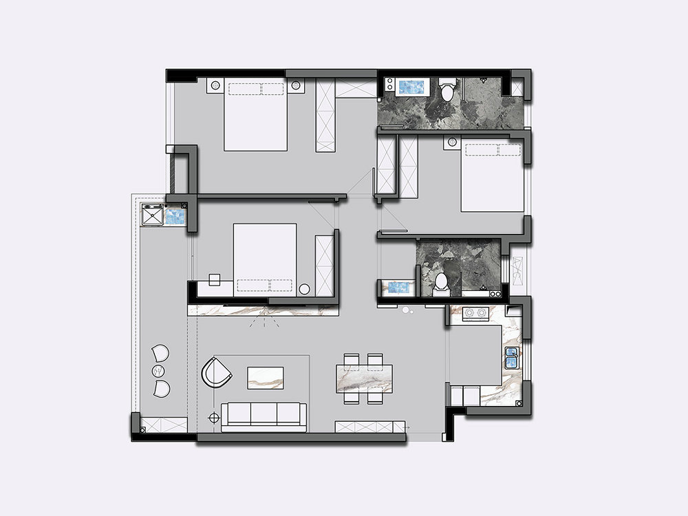 深業(yè)泰云府128平美式風格裝修效果圖