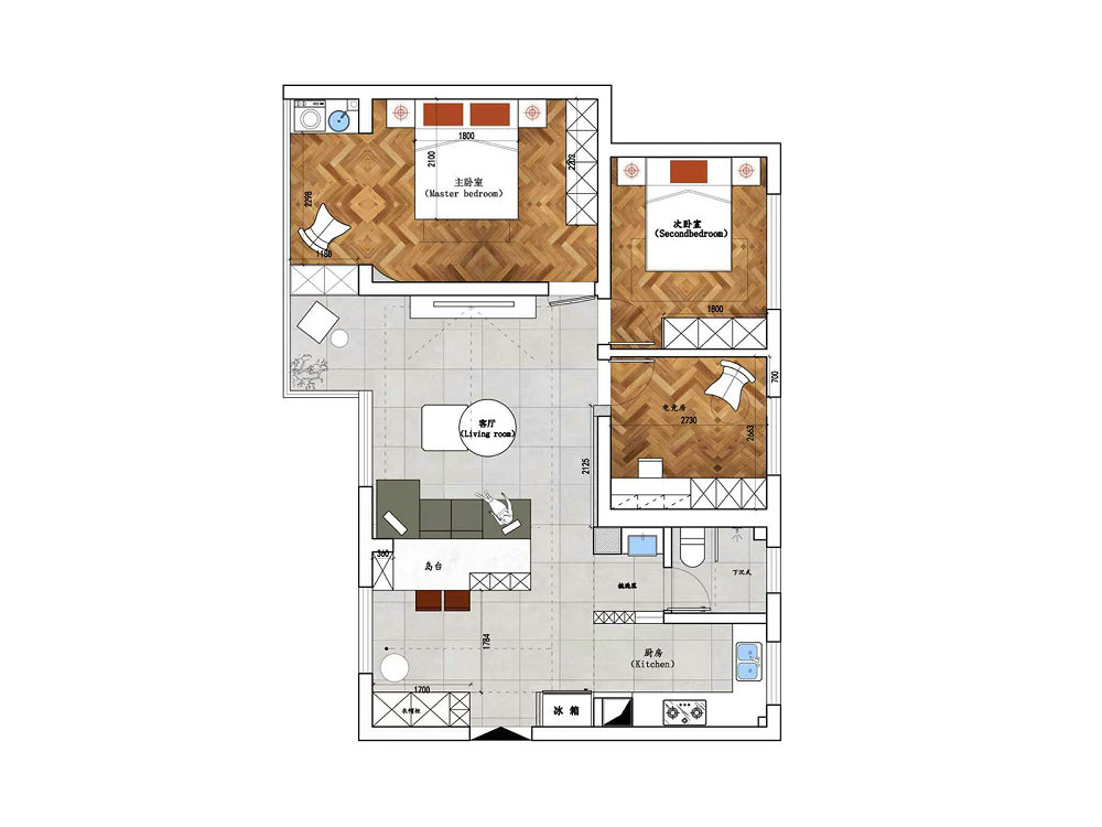 新長江香榭琴臺104平中古風格裝修效果圖